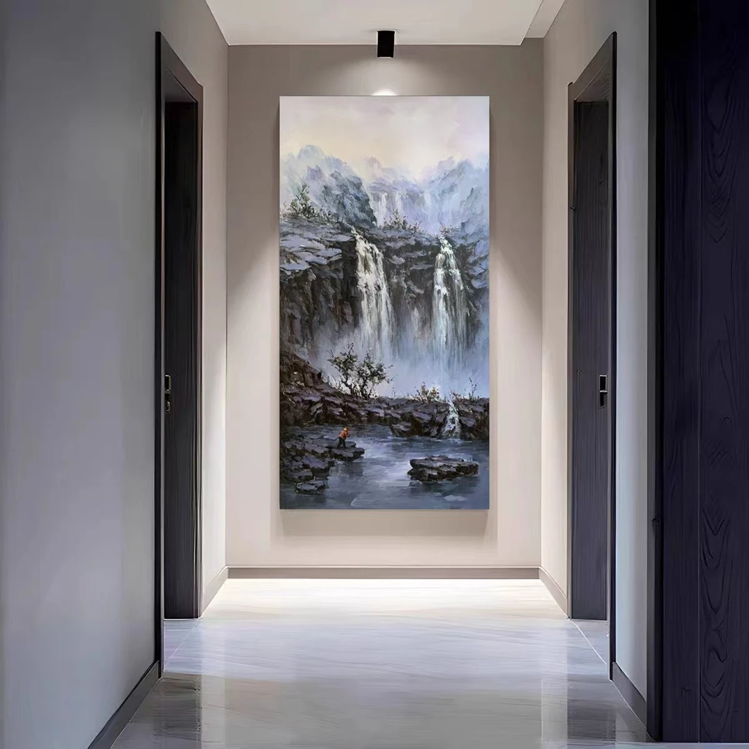 定金《山瀑闲钓图》80*160含内框，刘春建手绘油画装饰画挂画