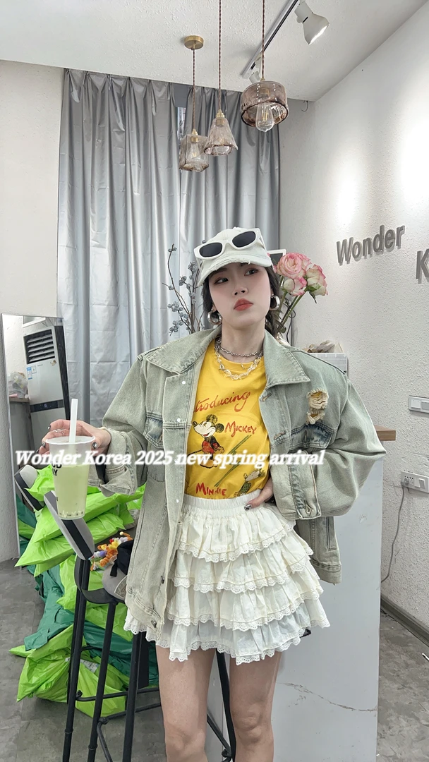 韩版宽松型水洗女领短外套春季不褪色烫钻直下摆薄款休闲时尚