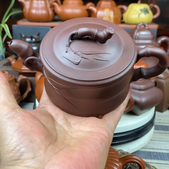 茶壶紫砂竹节280cc原矿一厂老紫泥特价