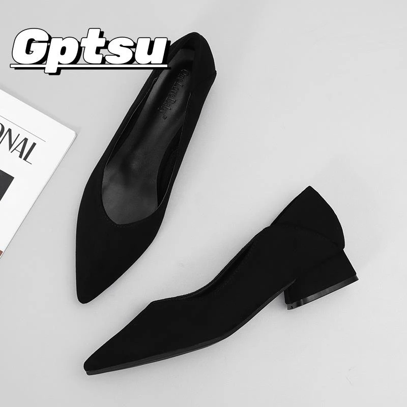 GPTSu尖头单鞋女平底春季软底久站不累脚面试上班职业工作鞋黑色