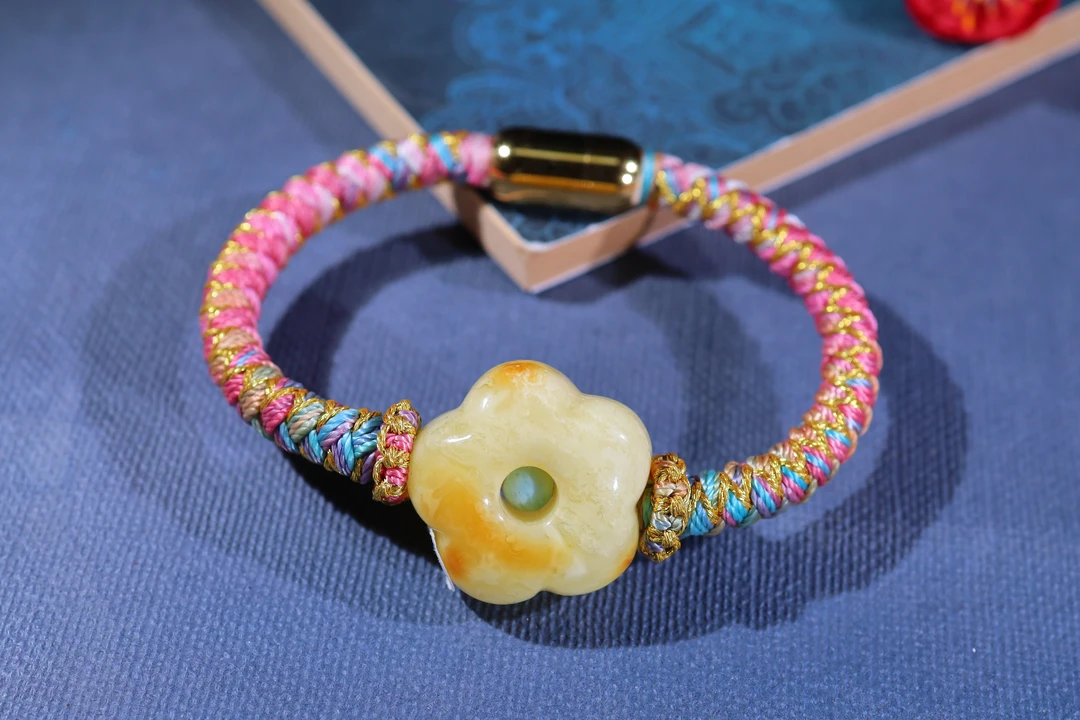 天然白花蜡有钱花手工编织手链（抖音基地质检发货，带证书）