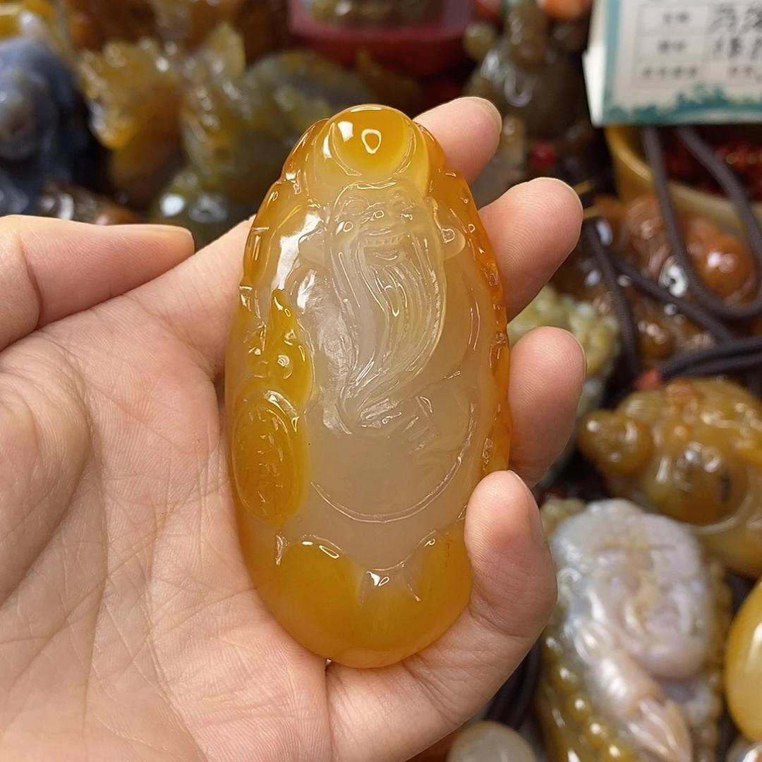 可***爷玛瑙/玉髓未镶嵌手把件