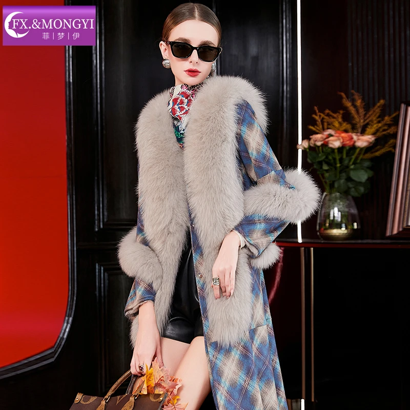 菲梦伊原创新款时尚狐狸毛领兔毛皮毛一体皮草外套67220