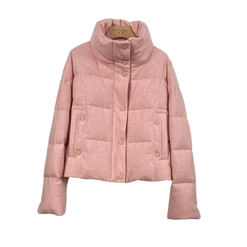 时尚95大朵白鹅绒短款羊绒羽绒服百搭保暖纯色秋冬加厚冬季AY0113