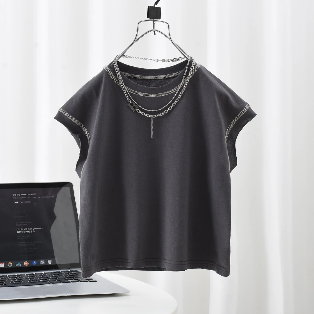 男童背心夏装2025新款帅气儿童极简复古圆领T恤女童宽松慵懒上衣