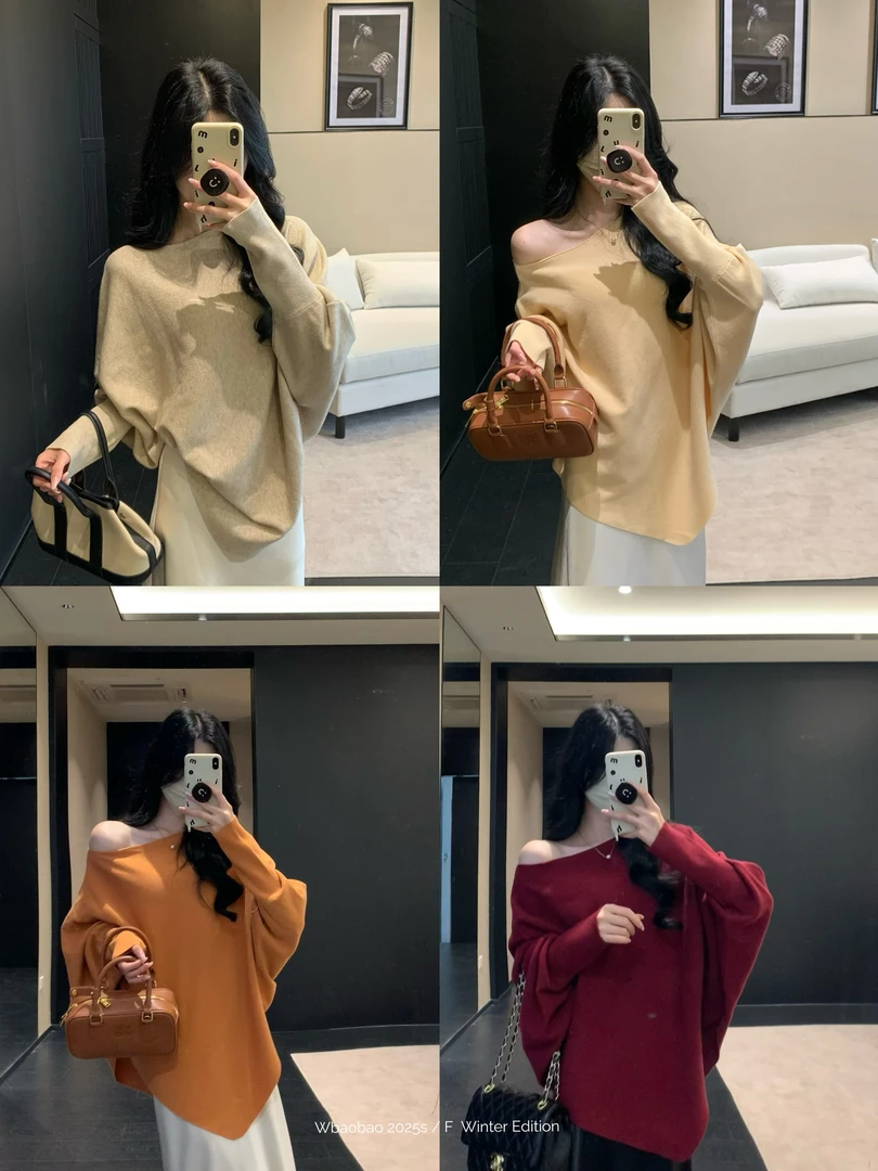 6135# 新品宽松蝙蝠袖毛衣女秋冬软糯慵懒感百搭上衣