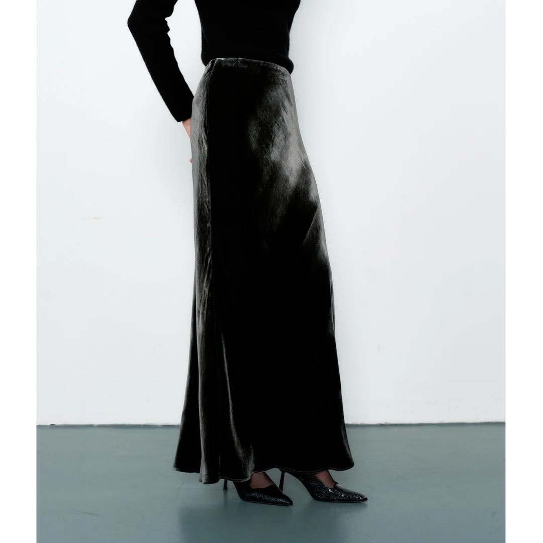 LYNEE x TORIL【流光叠影】新黑标真丝丝绒鱼尾半裙 女TGD2FAW042