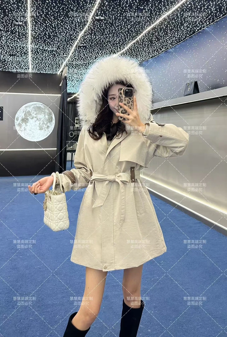 慧慧【长亭】冬季女款派克服时尚大气女装可拆卸真毛内胆风衣8281