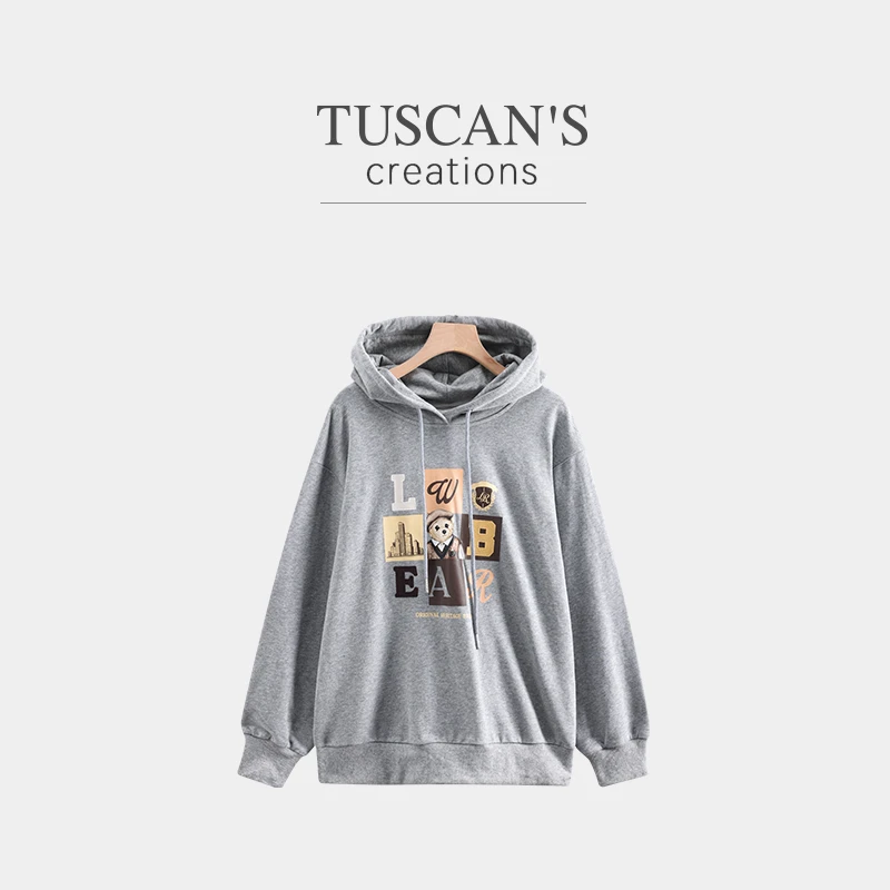 TUSCAN'S CREATIONS秋季新款连帽宽松潮流小熊女士卫衣时代双鱼
