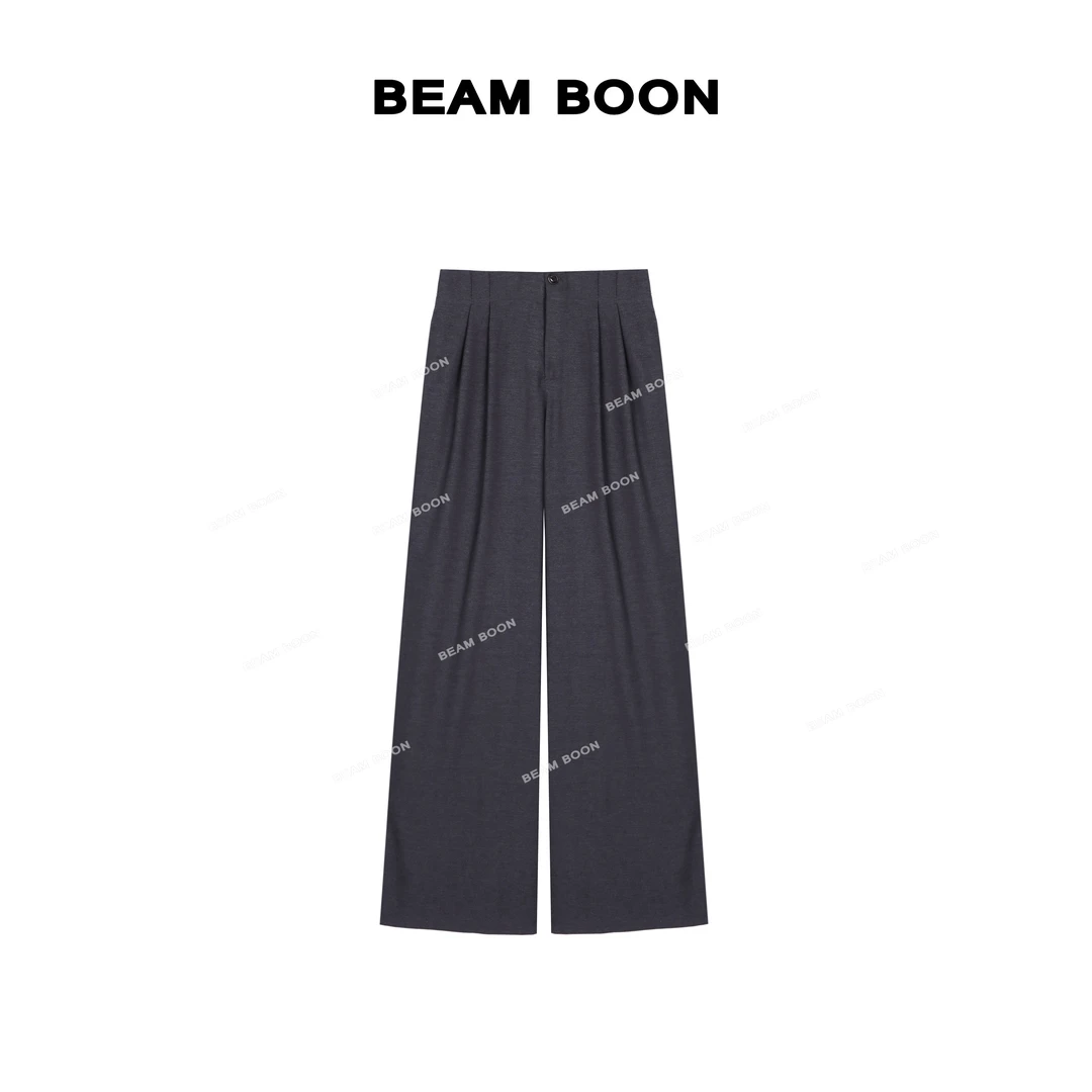 Beam Boon【海风裤】loe*w丹宁色抗皱垂感仿牛仔高腰压褶直筒阔腿裤