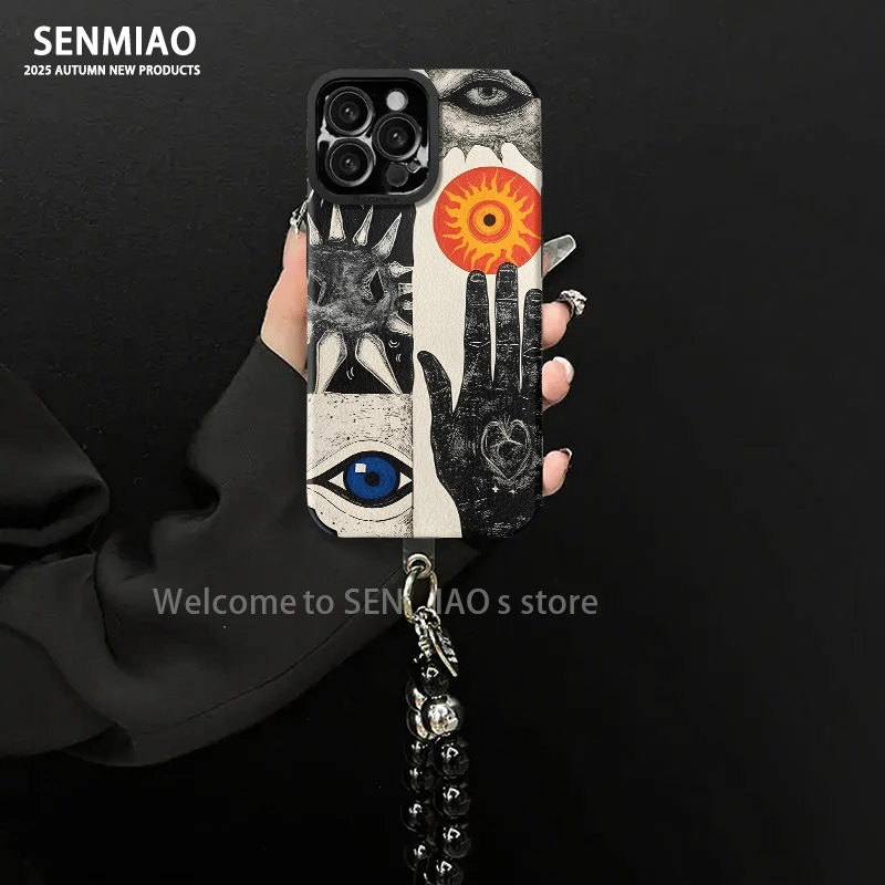 适用【苹果/oppo/华为/vivo/小米】艺术眼睛小羊皮防摔手机壳女款