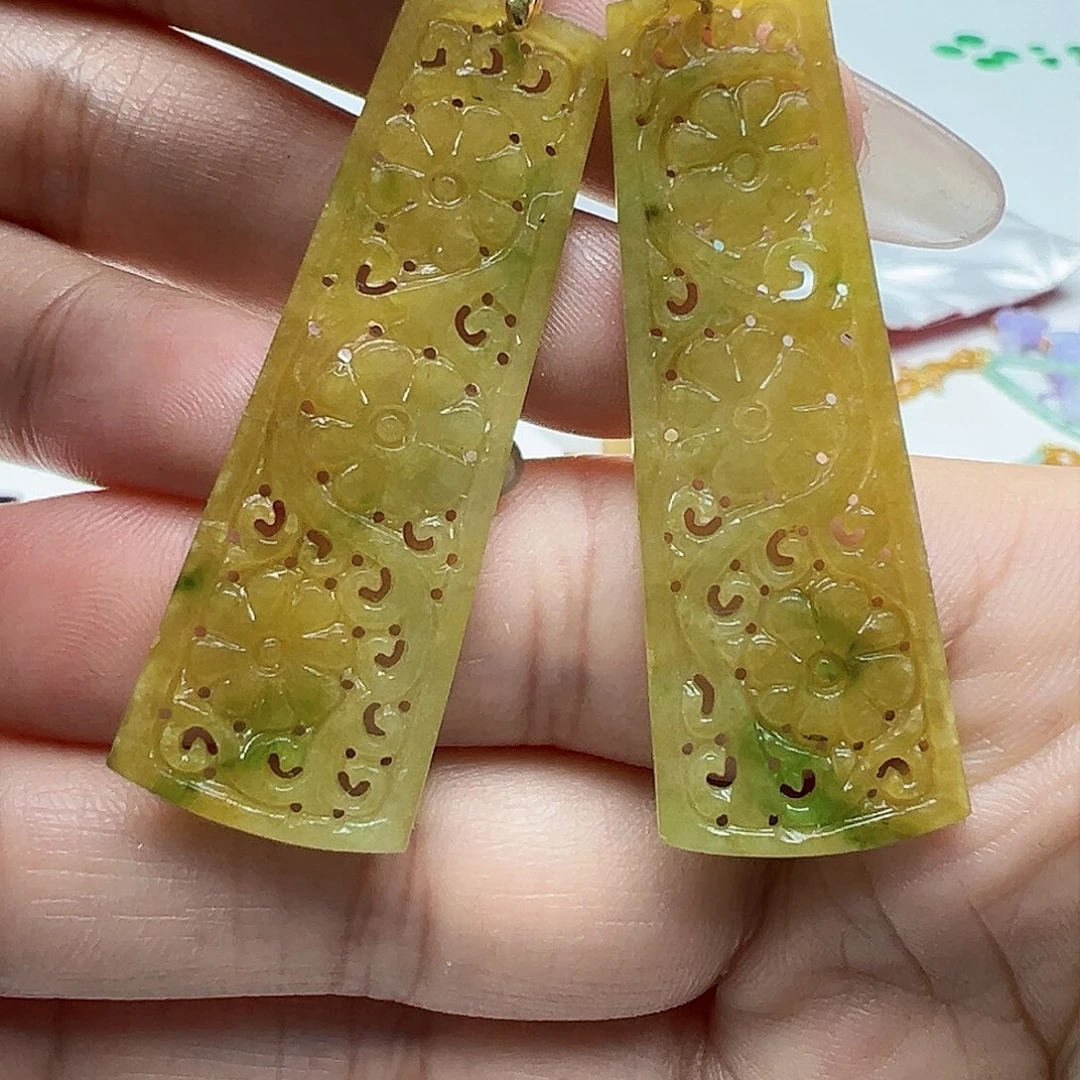 翡翠耳饰银S925镶嵌天然缅甸A货翡翠