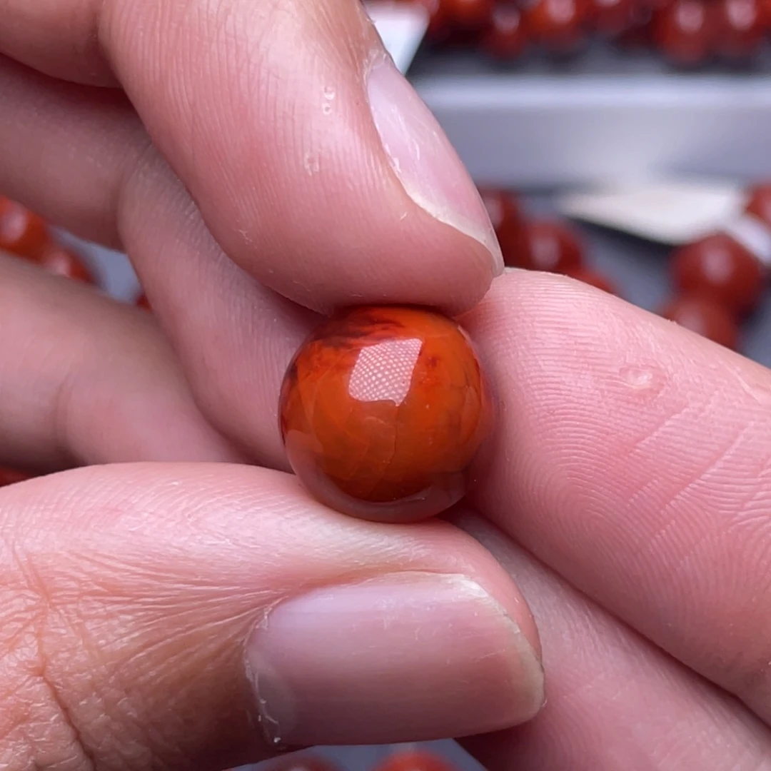 南红玛瑙未镶嵌项圈13mm瓦西柿子红火焰纹单珠