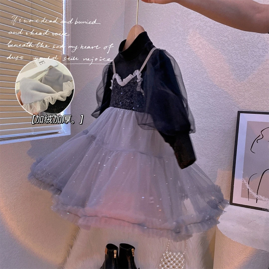 【本妈】"黑夜小精灵"银灰色洛丽塔加绒公主裙套装dy548 29‘9’