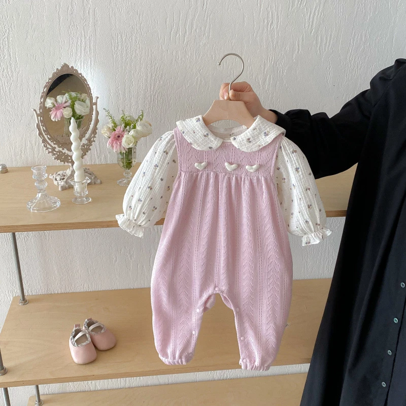 韩版春秋季婴幼儿洋气可爱女宝宝外出背带裤上衣套装两件套