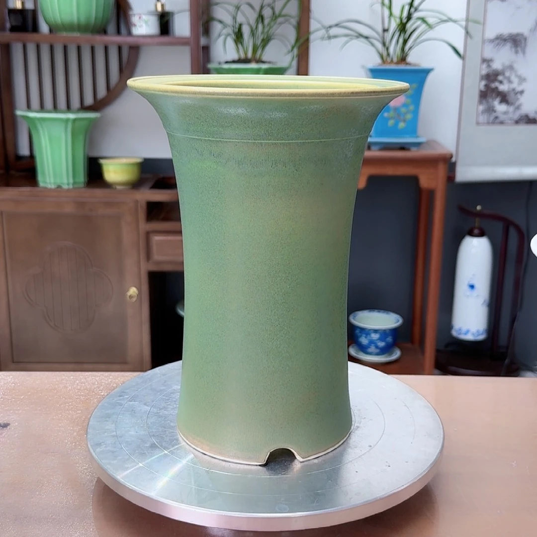 ****哥绿釉窑变束腰大号