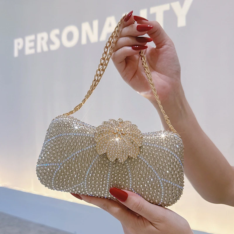 【花朵烫钻】优雅花扣晚宴包精致礼服手拿包链条手提奢华百搭手拎包