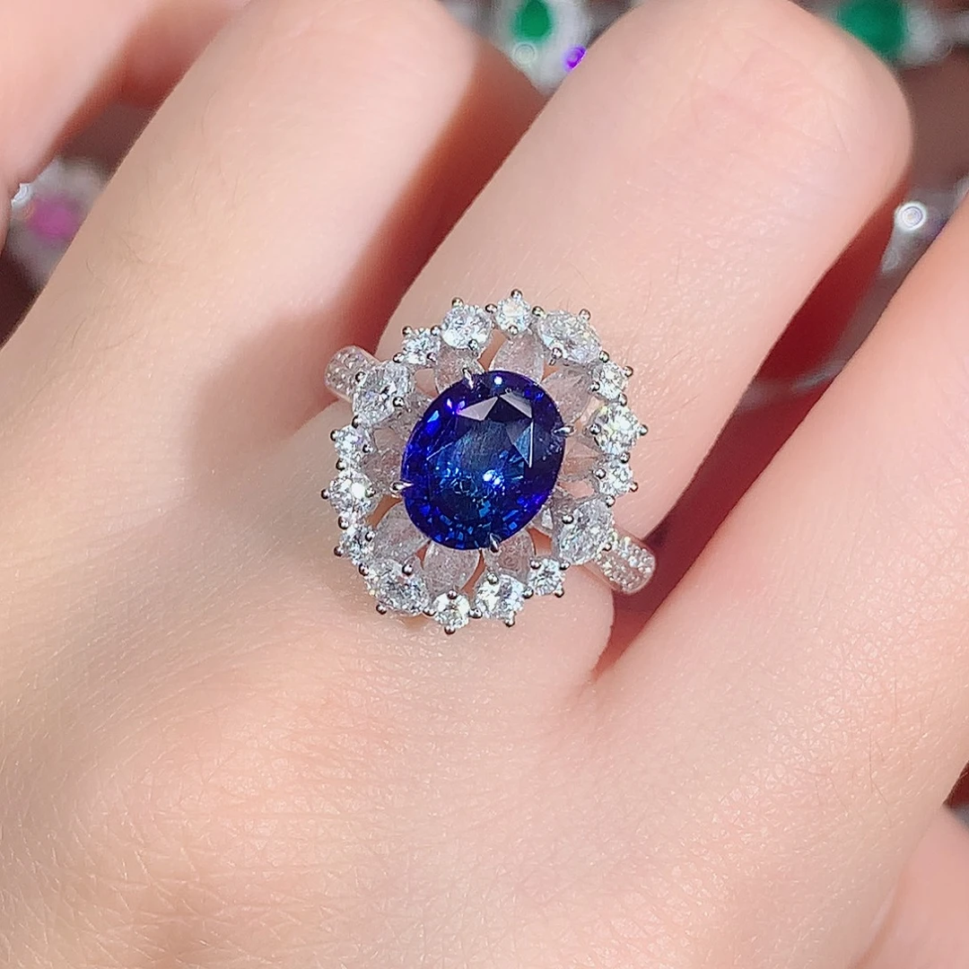 戒指蓝宝石18K金镶嵌3.06ct/天然宝石/七天无理由
