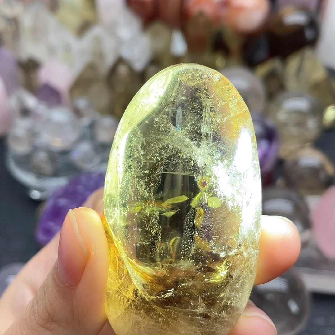 水晶珠宝半成品未镶嵌27黄水晶手握有裂介意勿拍