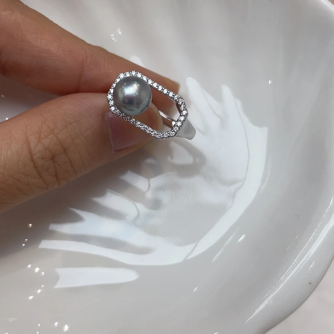 银S925镶嵌戒指海水珍珠