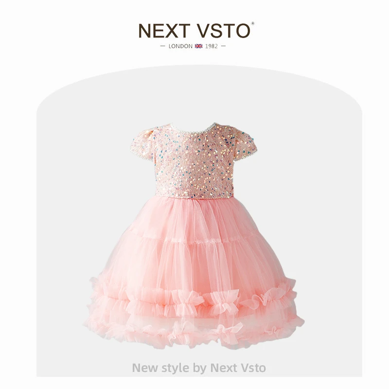 英国NEXT VSTO女童连衣裙夏季儿童亮片纱裙女宝宝蓬蓬礼服公主裙