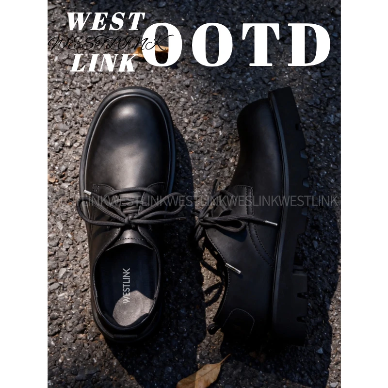 Westlink/西遇【抖音双11】韩系休闲皮鞋轻弹厚底德比鞋款男生增高