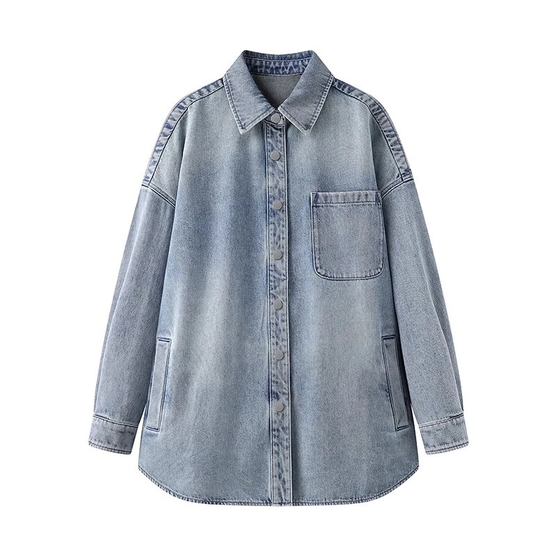衬衫-106002单口袋时尚宽松长袖牛仔