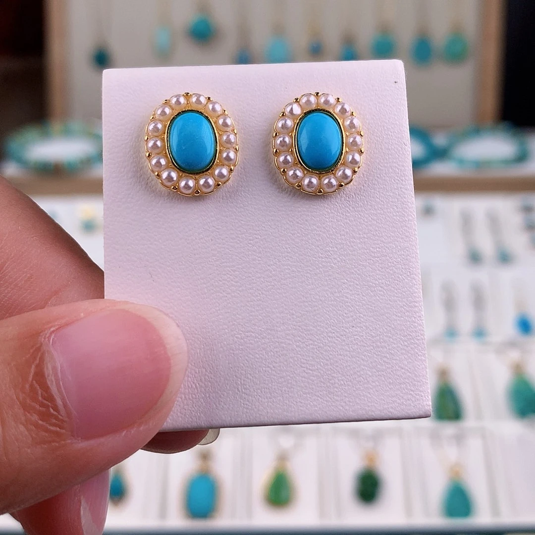 银S925镶嵌绿松石耳饰绿松石耳饰