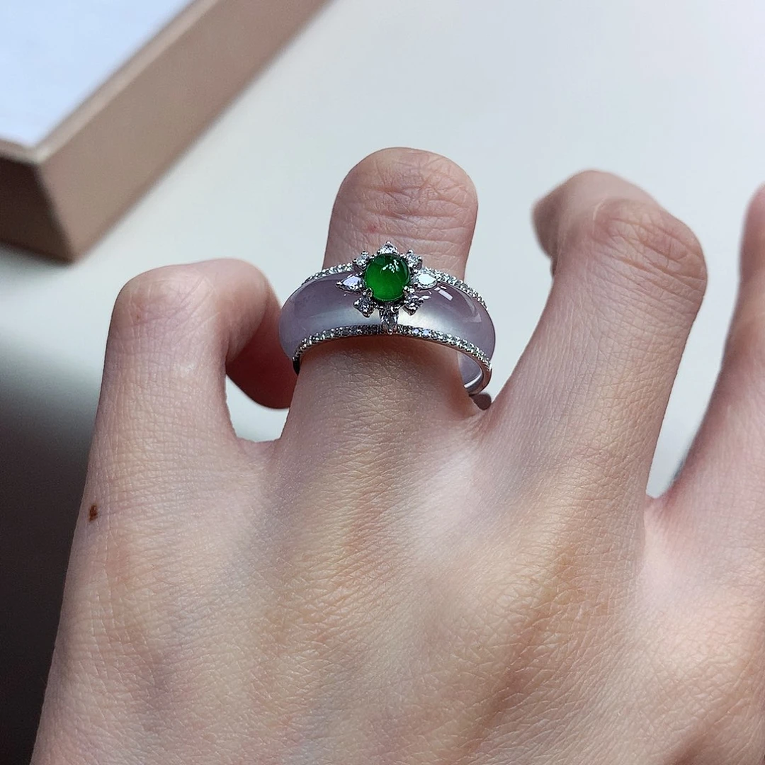 翡翠戒指18K金镶嵌11号一套