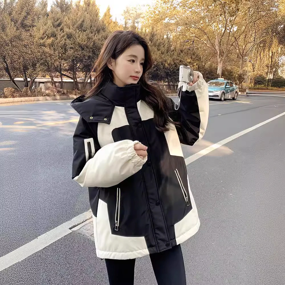 2025年新款工装户外登山服宽松棉衣女冬季短款冲锋衣棉服加厚外套