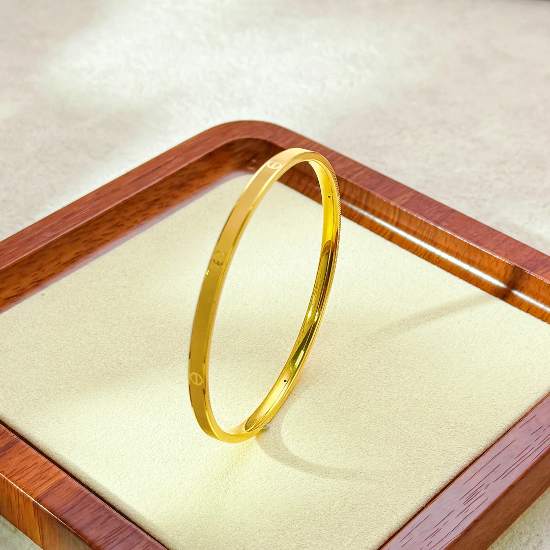 【卡4mi小一字拉丝】5D硬金足金999卡家金手镯水贝黄金轻奢手镯