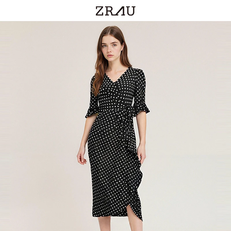ZRAU优雅复古精致甜美气质茶歇波点连衣裙95130323518
