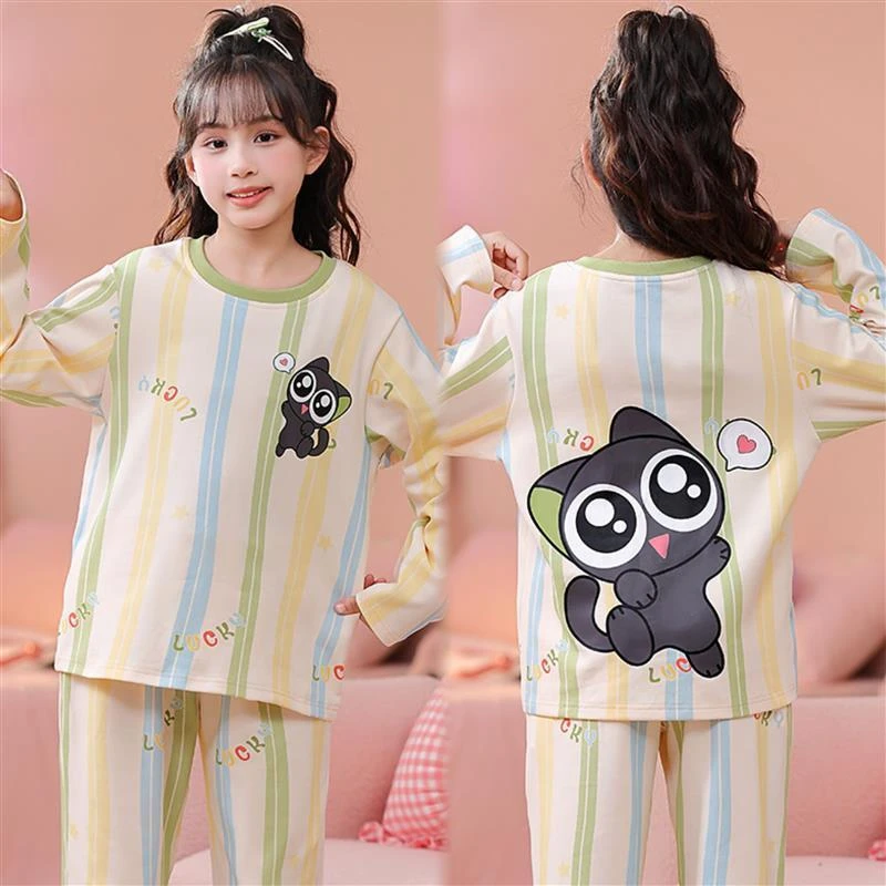 女童睡衣春秋 薄款罗小黑公主卡通套装家居服可爱宝宝长袖睡衣