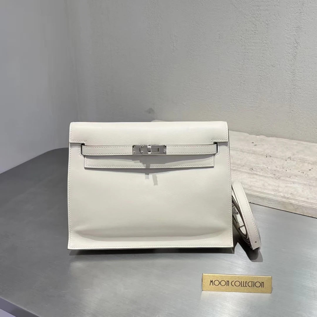 未使用 Hermes/爱马仕 Kelly danse 奶油白nata Swift 银扣w刻