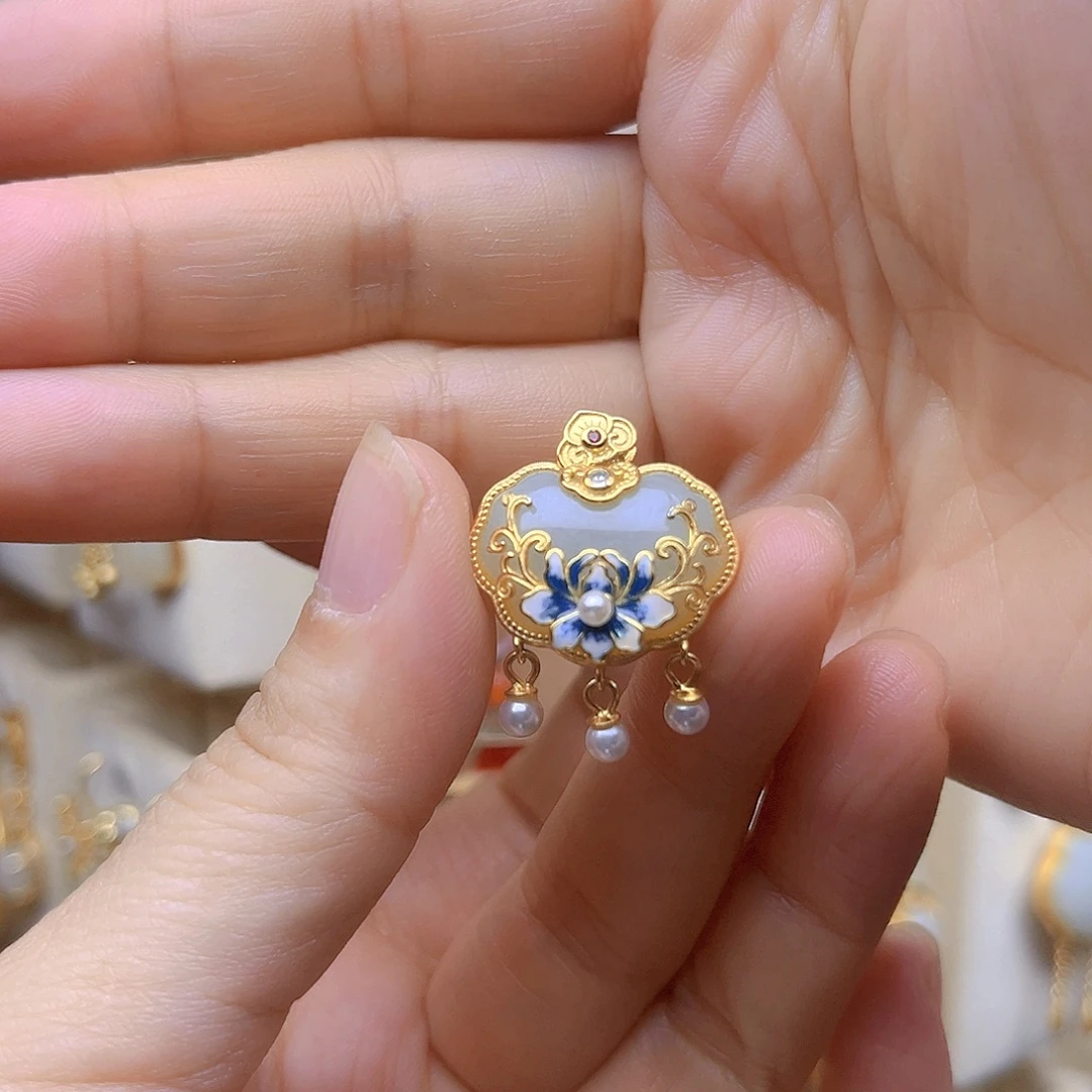 颈饰银S925镀金镶嵌和田玉