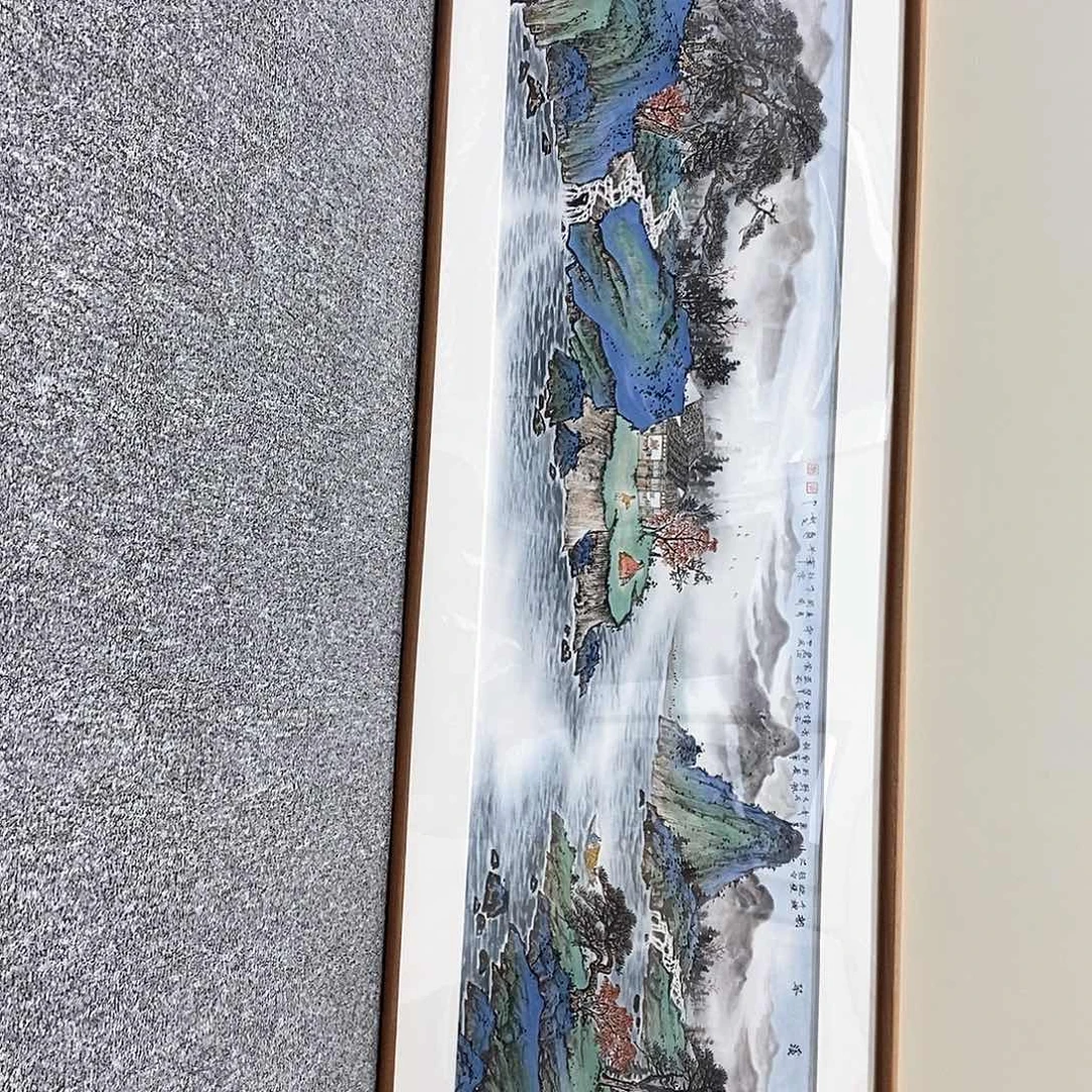 把***风国画黄开前六尺对开带框精品佳作