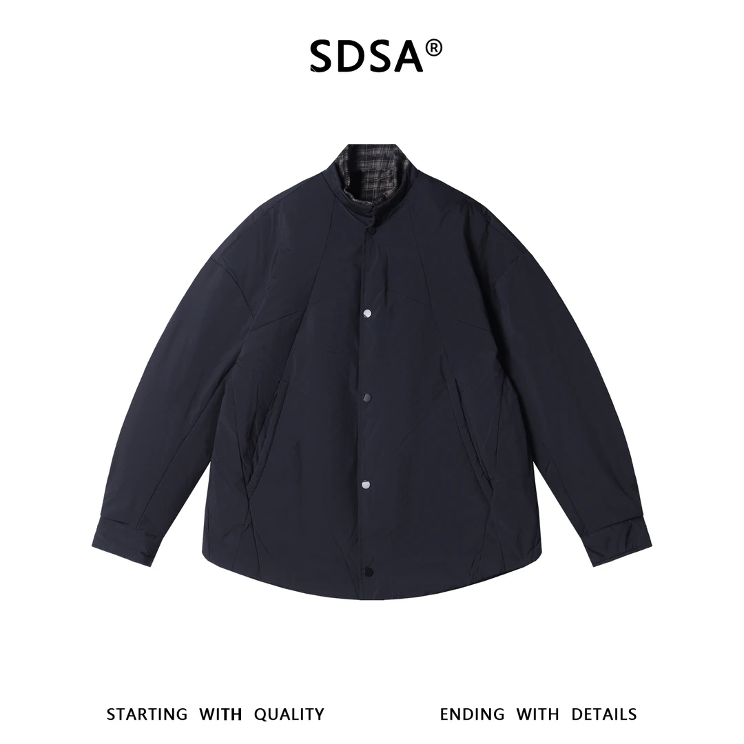 SDSA男士秋冬新款痞帅男装时尚立领羽绒服百搭时尚拼接开衫外套