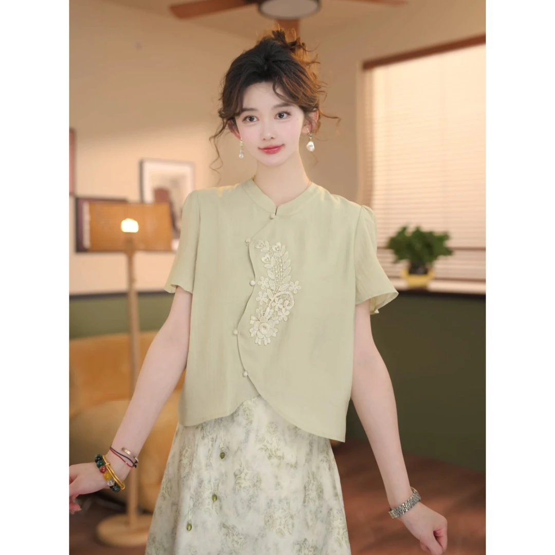 余紫绮【诗行夏韵】新中式短袖国风衬衫女夏季新款Z0525100