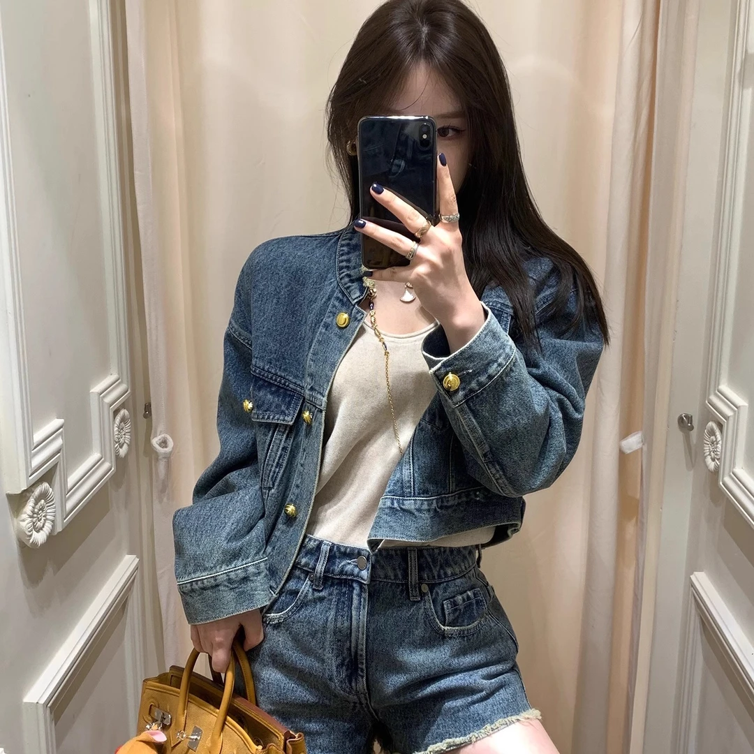 高奢牛仔系列复古未来主义意大利进口Berto牛仔邂逅鸵鸟毛-套装