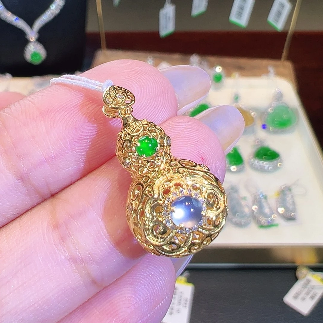 翡翠18K金镶嵌吊坠(不含链)翡翠