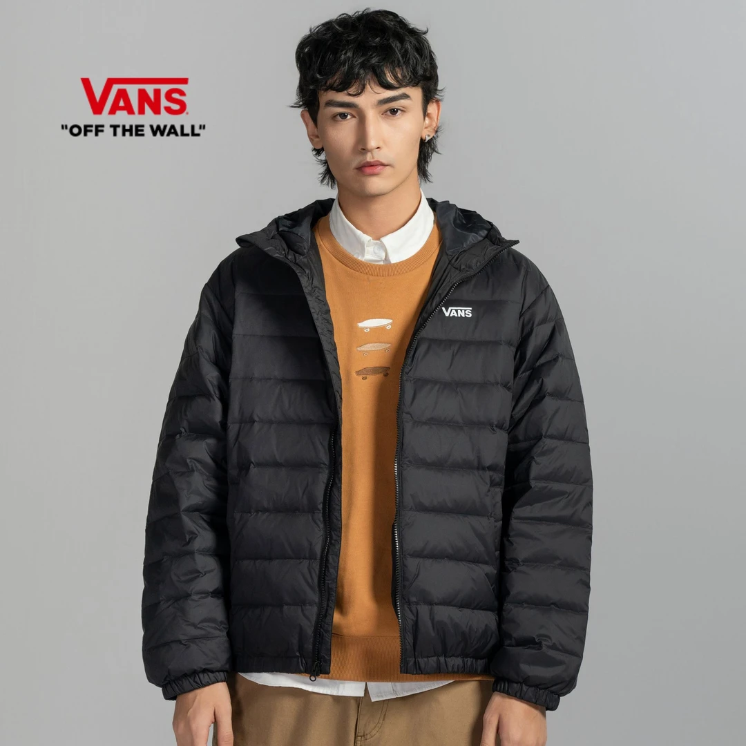 VANS范斯 男女情侣鸭绒羽绒服夹克连帽经典保暖 VN000P2PBLK