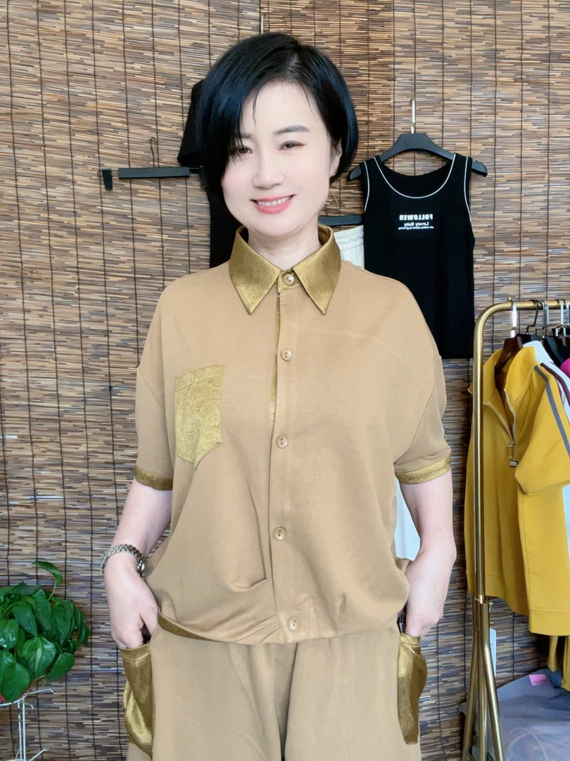 夏季新款冰凉丝滑透气舒适时尚洋气宽松休闲短袖百搭上衣