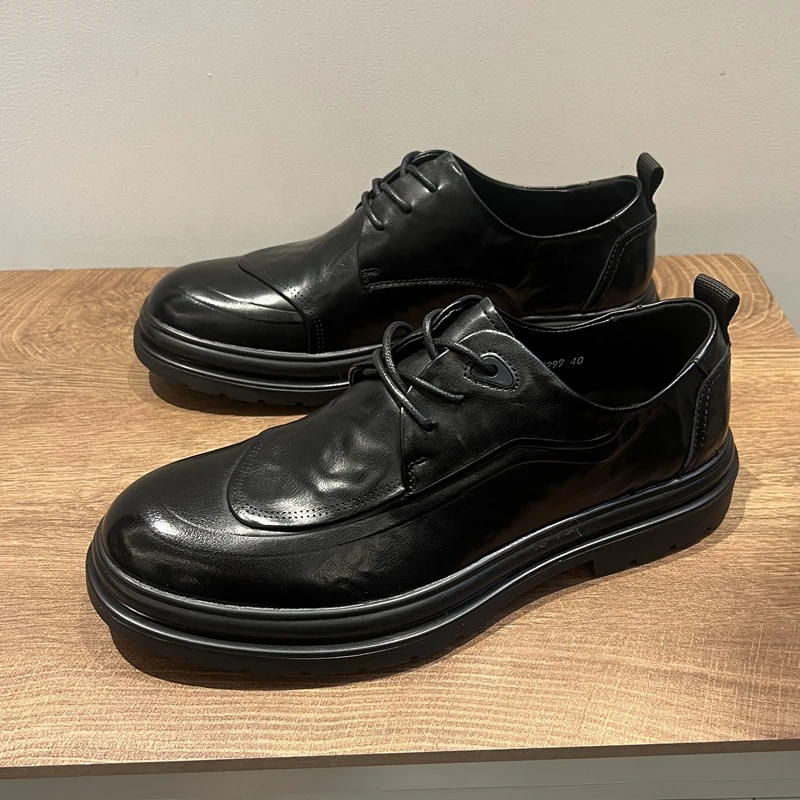 高端轻奢休闲男士鞋商务英伦皮鞋新款正装高级黑潮流百搭时尚皮鞋