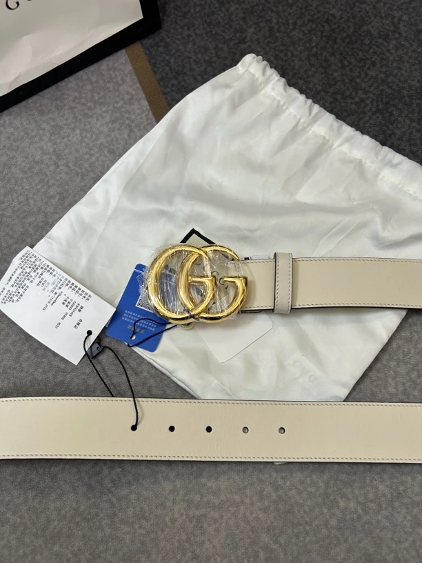 99新 GUCCI/古驰 金扣双G白色腰带