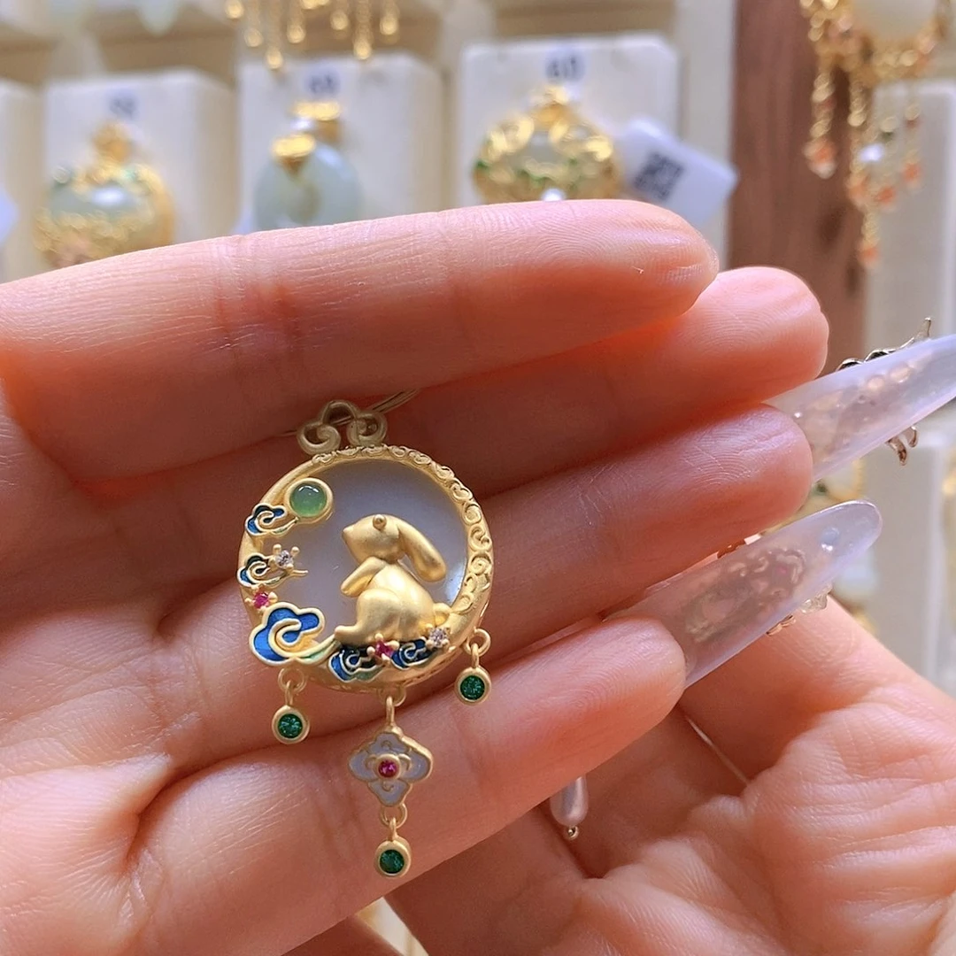 和田玉颈饰银S925镶嵌