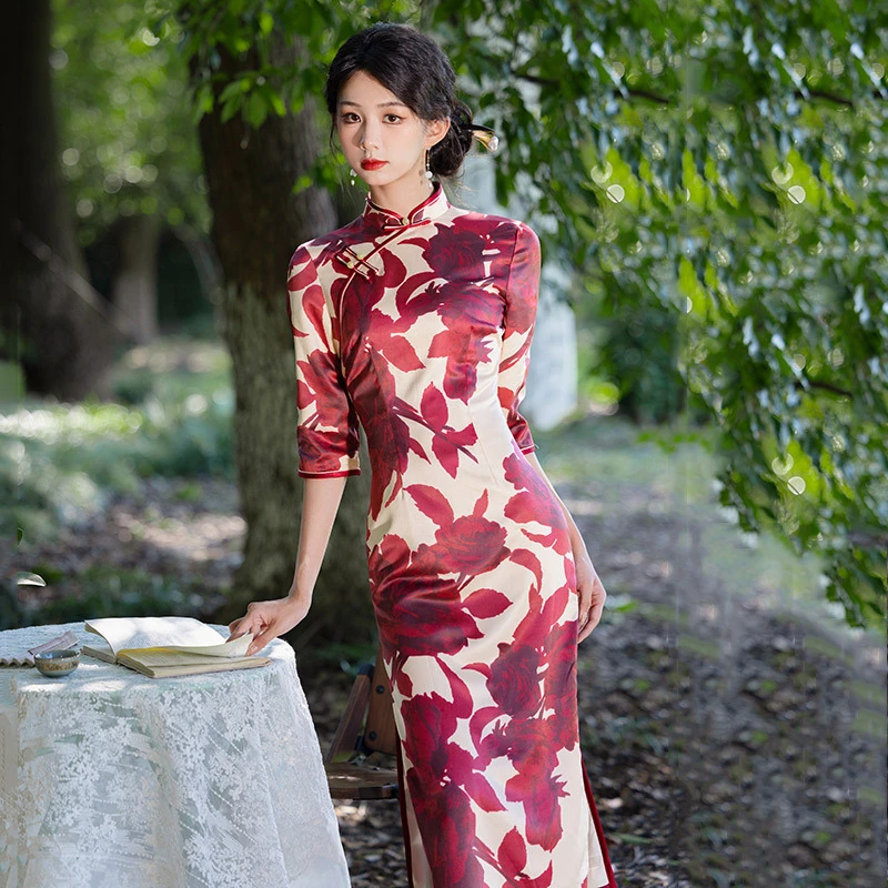 春秋装双层老上海长款改良2025新款年轻款女复古长袖走秀