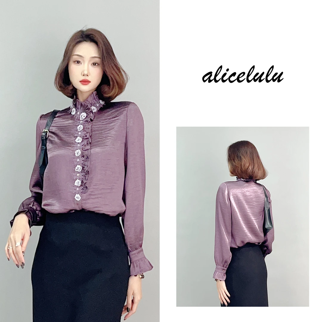1 ALICE “紫光云霞”衬衫 浪漫花边 蕾丝钉珠 S2141816W