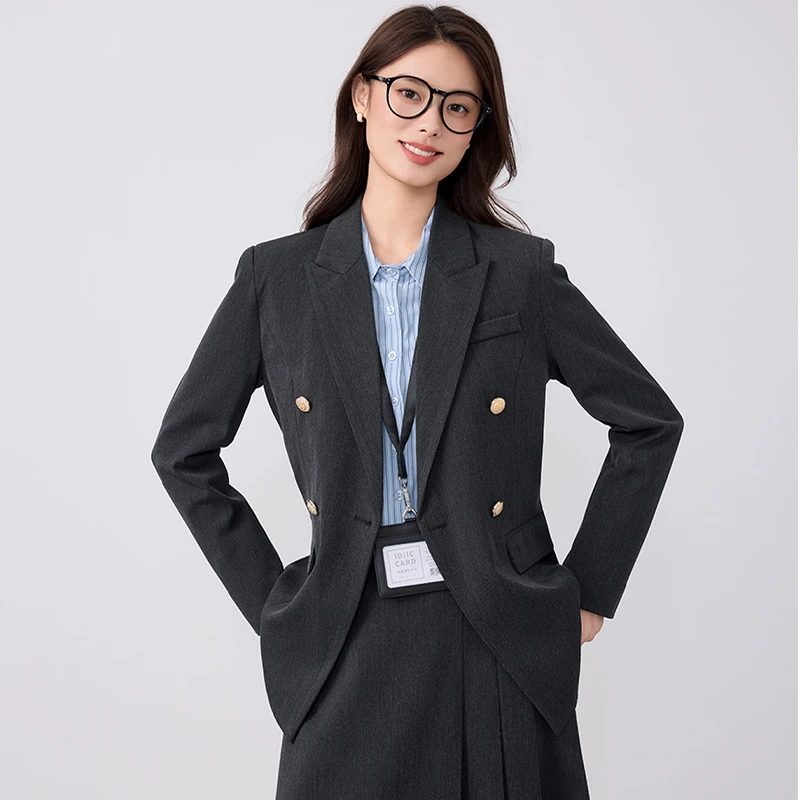 灰色职业装西装套装女装春秋新款高级感大学生面试工作服西服外套