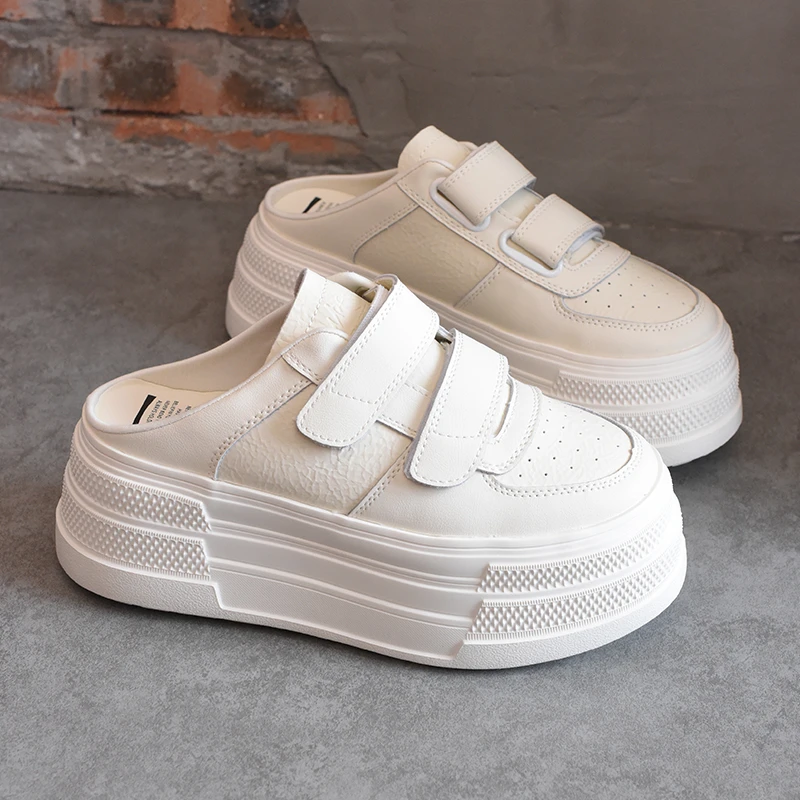 umumni/优慕妮爆款2025新款7cm增高魔术贴包头半拖鞋女休闲小白鞋