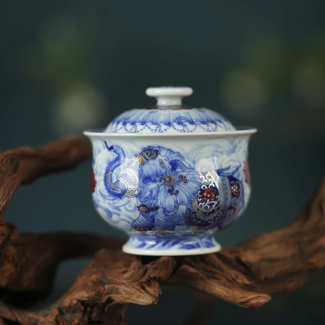 永明尚玩太平有象布袋盖碗景德镇陶瓷高端茶具包邮